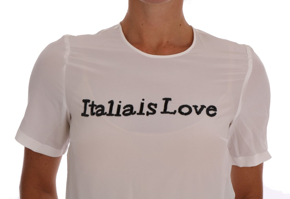 Dolce & Gabbana Blusa/camiseta de seda blanca ITALIA IS LOVE