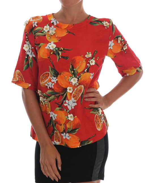 Blusa Dolce & Gabbana con estampado de naranjas y adornos de cristal
