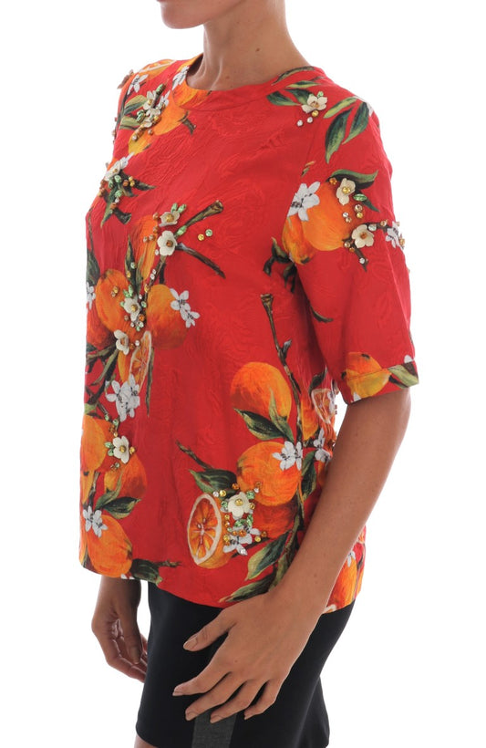 Blusa Dolce & Gabbana con estampado de naranjas y adornos de cristal