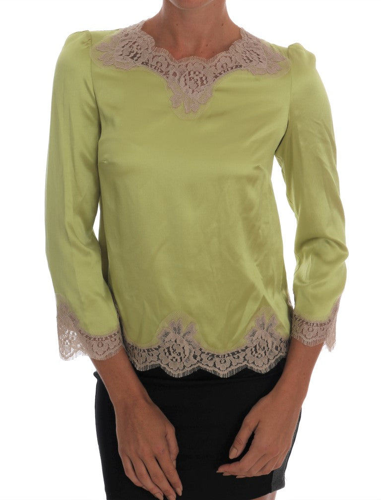 Blusa elástica de seda verde Dolce & Gabbana