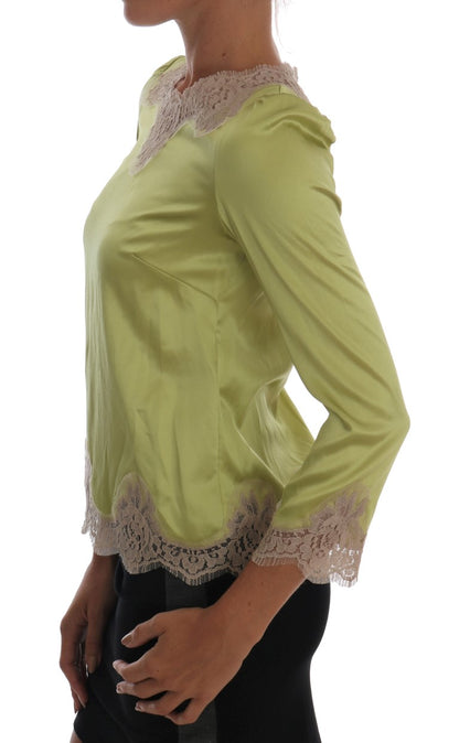 Blusa elástica de seda verde Dolce & Gabbana