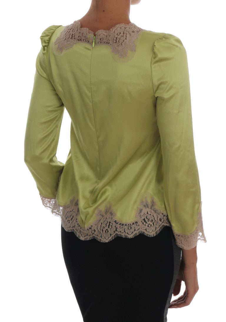 Blusa elástica de seda verde Dolce & Gabbana