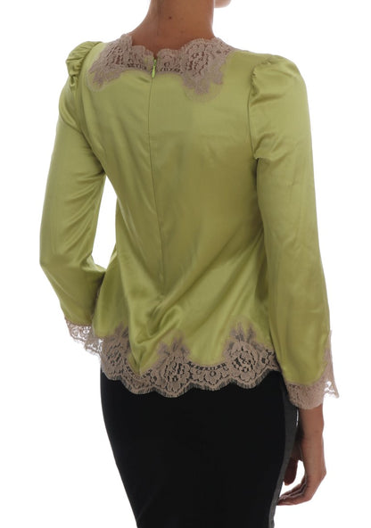 Blusa elástica de seda verde Dolce & Gabbana