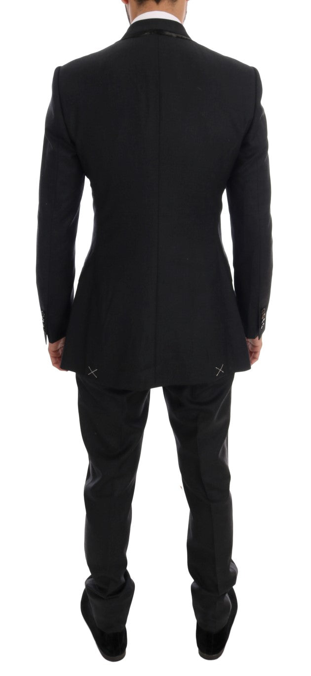 Traje de 3 piezas cruzado de lana gris de Dolce & Gabbana