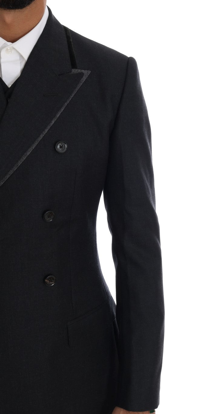 Traje de 3 piezas cruzado de lana gris de Dolce & Gabbana