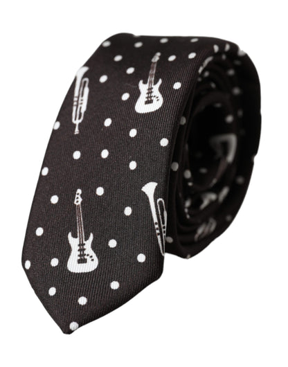 Corbata ajustable de seda con estampado de guitarra en negro de Dolce & Gabbana
