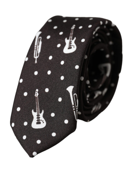 Corbata ajustable de seda con estampado de guitarra en negro de Dolce & Gabbana