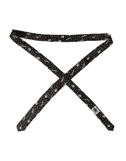 Corbata ajustable de seda con estampado de guitarra en negro de Dolce & Gabbana