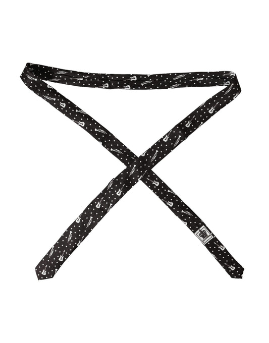 Corbata ajustable de seda con estampado de guitarra en negro de Dolce & Gabbana