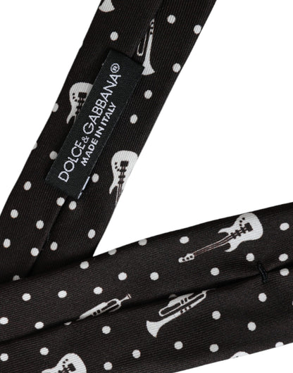 Corbata ajustable de seda con estampado de guitarra en negro de Dolce & Gabbana
