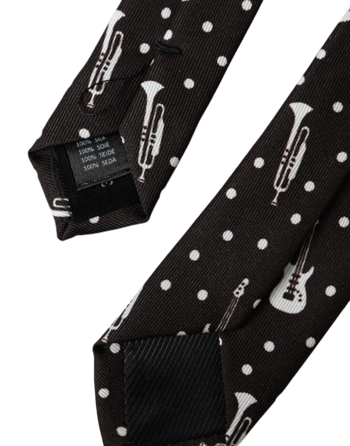 Corbata ajustable de seda con estampado de guitarra en negro de Dolce & Gabbana