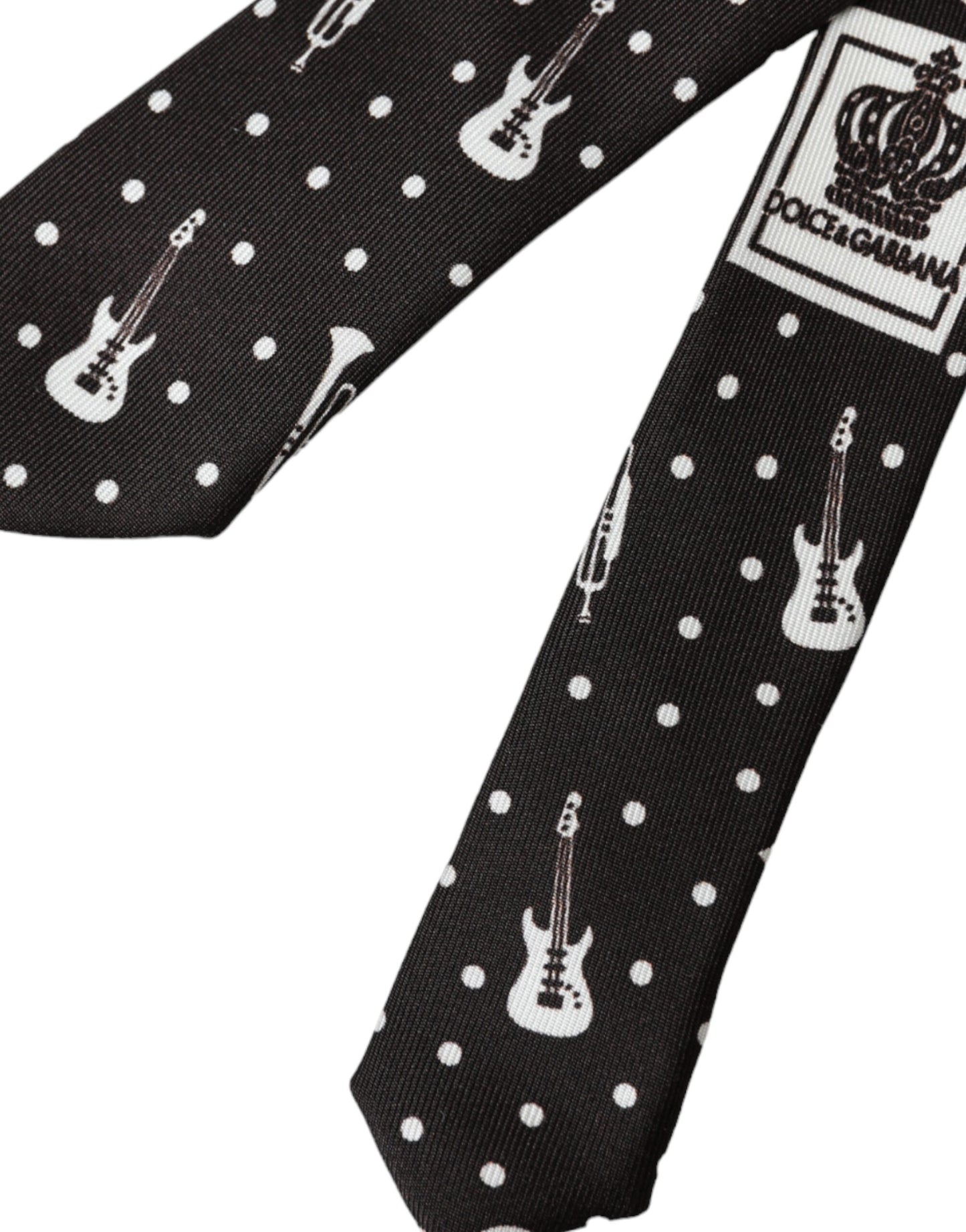 Corbata ajustable de seda con estampado de guitarra en negro de Dolce & Gabbana