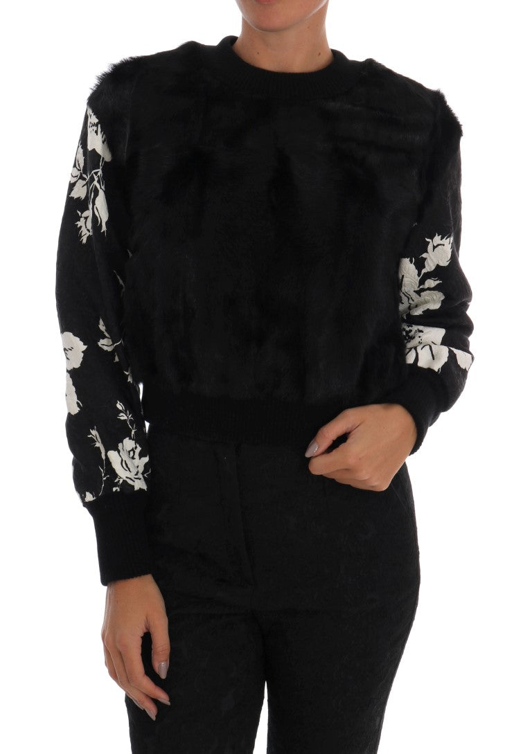 Suéter Dolce & Gabbana de Cremallera en Brocado Floral de Piel Negro