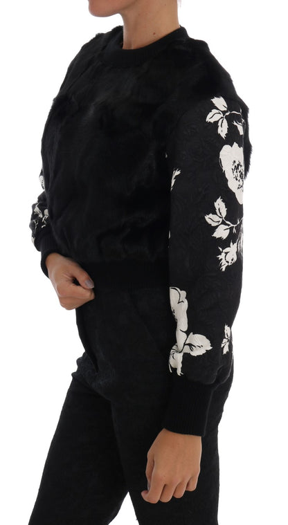 Suéter Dolce & Gabbana de Cremallera en Brocado Floral de Piel Negro