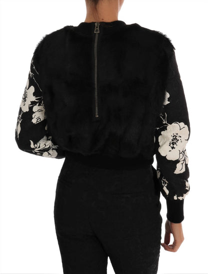 Suéter Dolce & Gabbana de Cremallera en Brocado Floral de Piel Negro