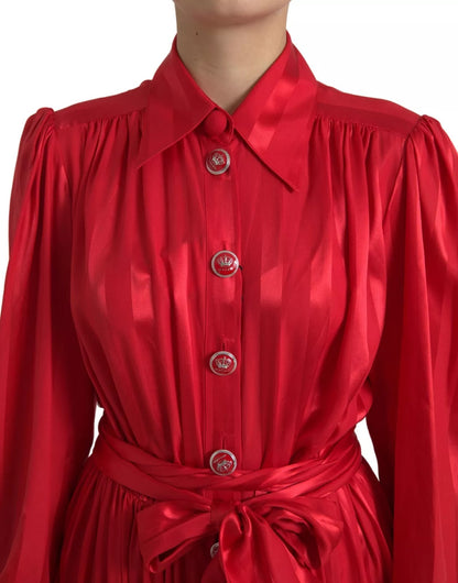 Vestido midi de satén y seda rojo con botones y cinturón de Dolce & Gabbana