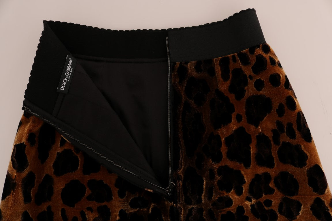 Falda A-line de seda con estampado de leopardo marrón de Dolce & Gabbana