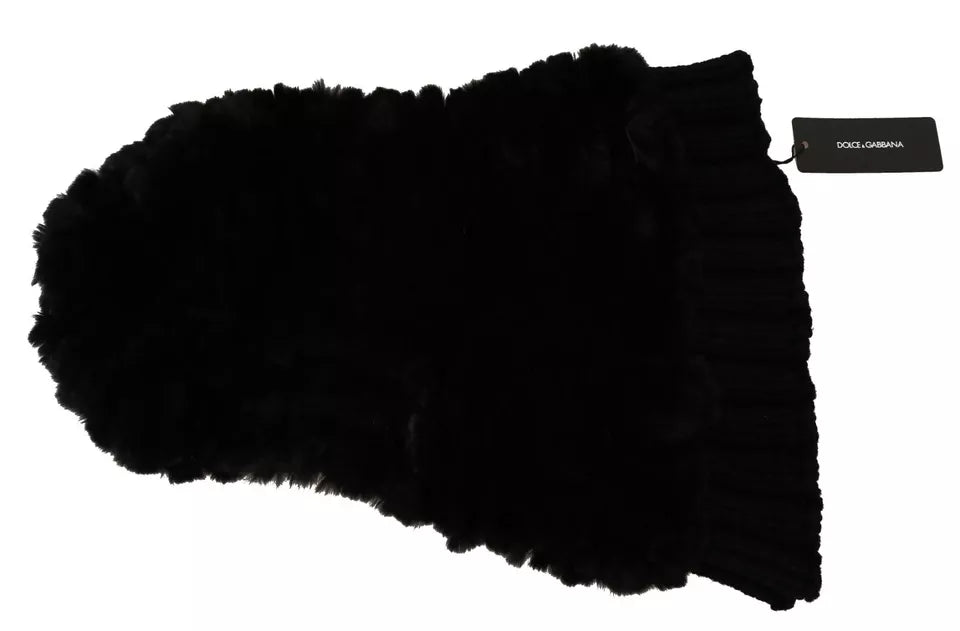 Écharpe à Capuche en Cachemire Noir et Fourrure de Renard Argentée Dolce & Gabbana