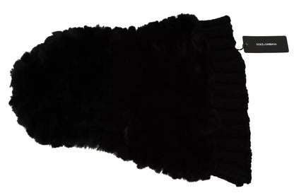 Écharpe à Capuche en Cachemire Noir et Fourrure de Renard Argentée Dolce & Gabbana