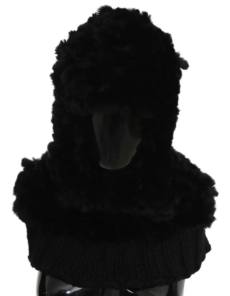 Écharpe à Capuche en Cachemire Noir et Fourrure de Renard Argentée Dolce & Gabbana