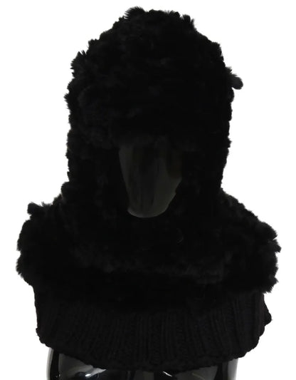 Écharpe à Capuche en Cachemire Noir et Fourrure de Renard Argentée Dolce & Gabbana