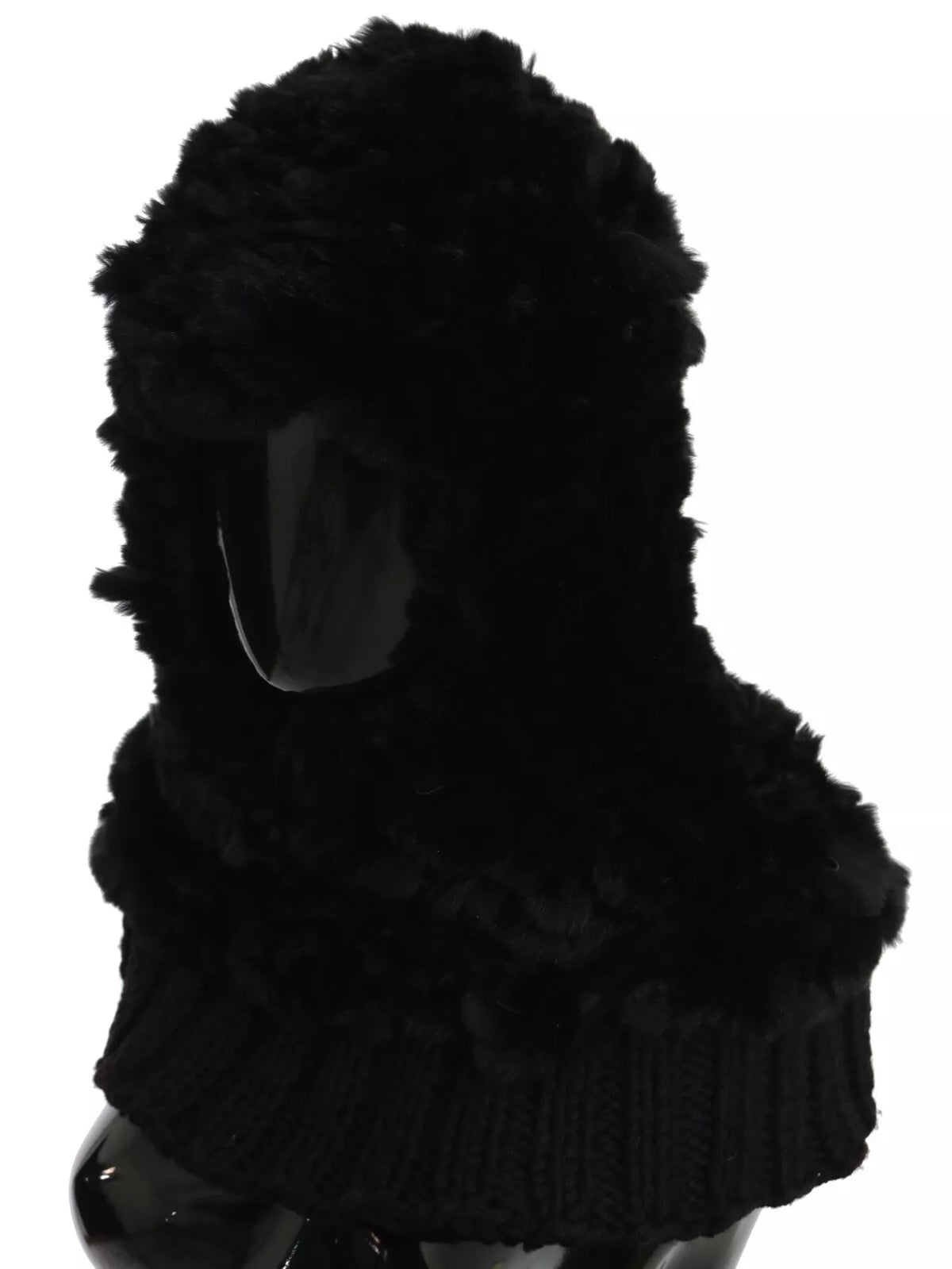 Écharpe à Capuche en Cachemire Noir et Fourrure de Renard Argentée Dolce & Gabbana