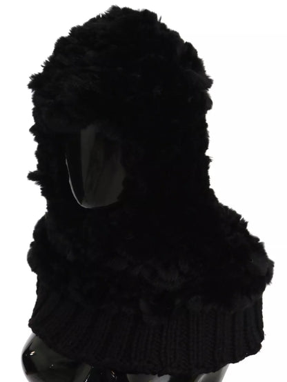 Écharpe à Capuche en Cachemire Noir et Fourrure de Renard Argentée Dolce & Gabbana
