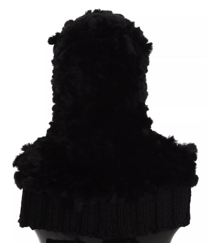 Écharpe à Capuche en Cachemire Noir et Fourrure de Renard Argentée Dolce & Gabbana