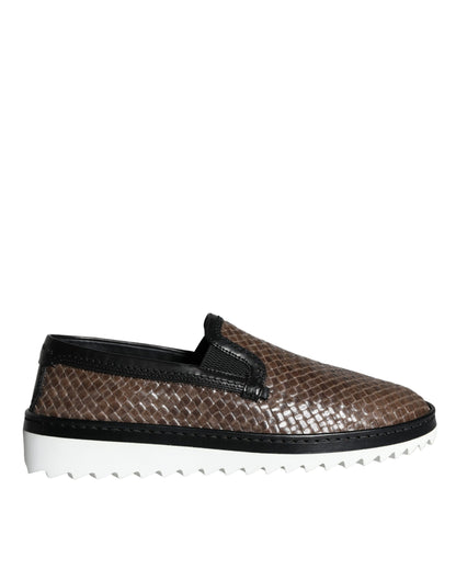 Zapatos Mocasines de Hombre Dolce & Gabbana de Cuero Trenzado Marrón y Negro