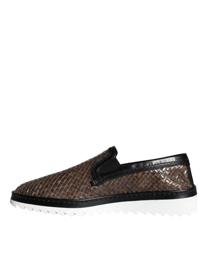 Zapatos Mocasines de Hombre Dolce & Gabbana de Cuero Trenzado Marrón y Negro