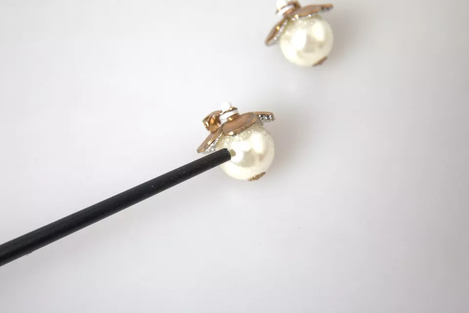 Pendientes de clip Dolce & Gabbana Maxi Florales con Perlas de Imitación Tono Dorado