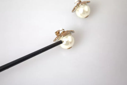Pendientes de clip Dolce & Gabbana Maxi Florales con Perlas de Imitación Tono Dorado