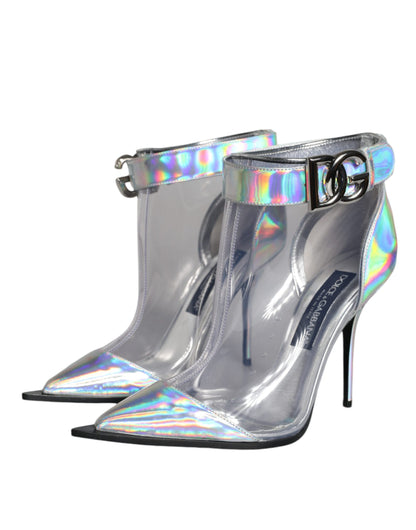 Dolce & Gabbana Bottines Courtes Pointues en PVC Argenté Iridescent