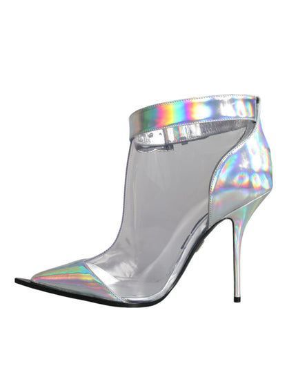 Dolce & Gabbana Bottines Courtes Pointues en PVC Argenté Iridescent