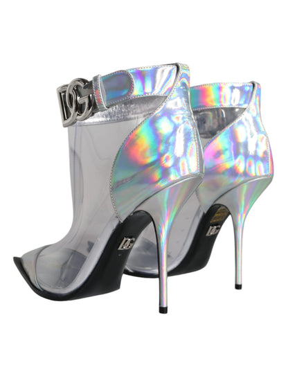 Dolce & Gabbana Bottines Courtes Pointues en PVC Argenté Iridescent