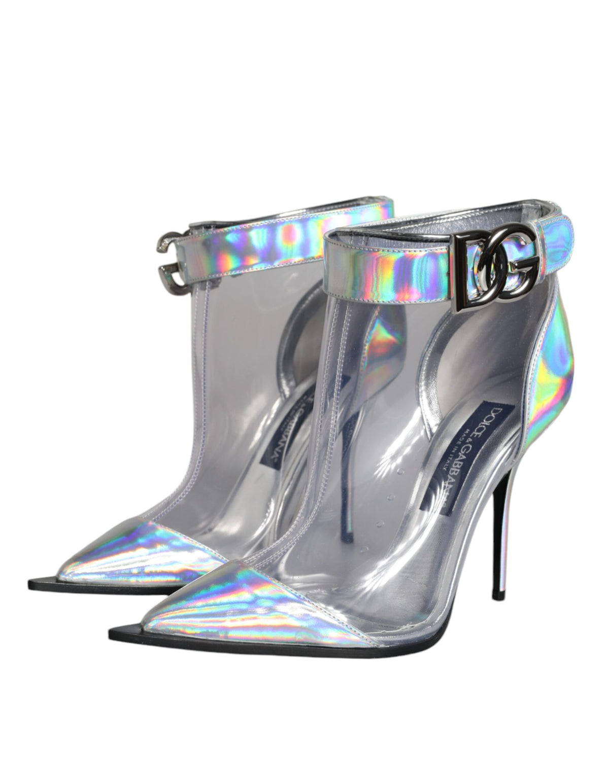 Dolce & Gabbana Bottines Courtes Pointues en PVC Argenté Iridescent
