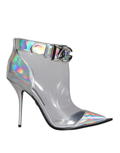 Dolce & Gabbana Bottines Courtes Pointues en PVC Argenté Iridescent
