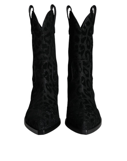 Botas de cowboy con estampado de leopardo negras y grises de Dolce & Gabbana
