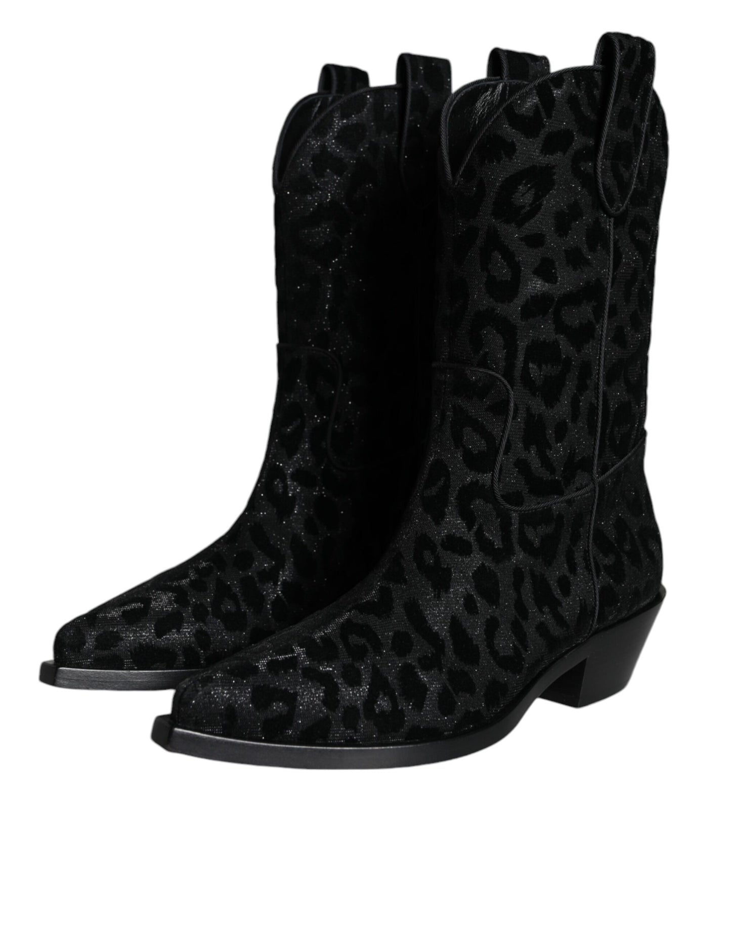 Botas de cowboy con estampado de leopardo negras y grises de Dolce & Gabbana