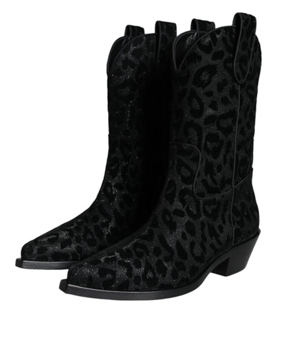Botas de cowboy con estampado de leopardo negras y grises de Dolce & Gabbana