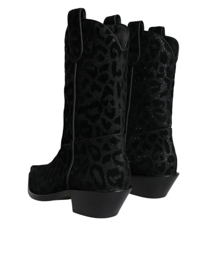 Botas de cowboy con estampado de leopardo negras y grises de Dolce & Gabbana