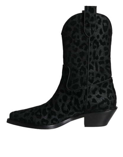 Botas de cowboy con estampado de leopardo negras y grises de Dolce & Gabbana