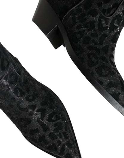 Botas de cowboy con estampado de leopardo negras y grises de Dolce & Gabbana