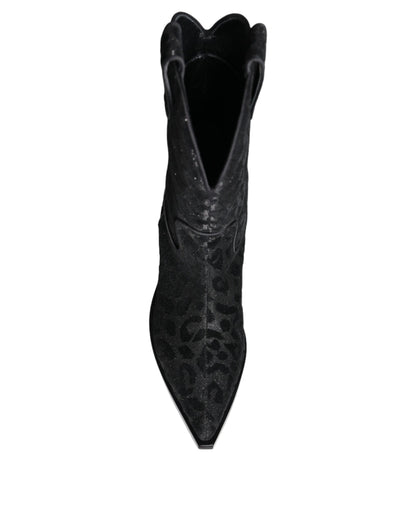 Botas de cowboy con estampado de leopardo negras y grises de Dolce & Gabbana