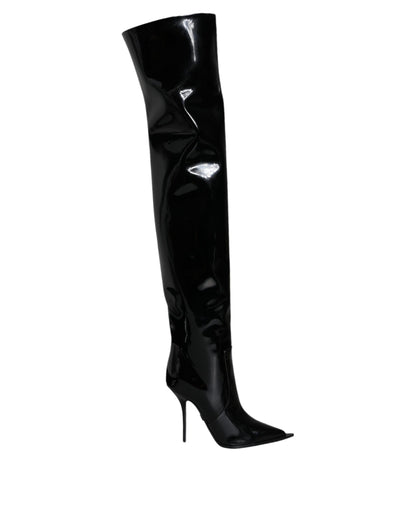 Botas hasta la rodilla de charol negro Dolce & Gabbana