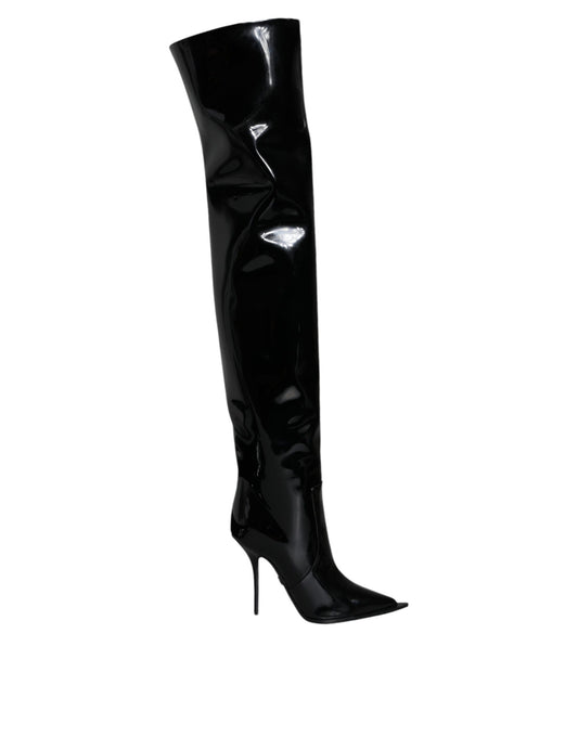 Botas hasta la rodilla de charol negro Dolce & Gabbana