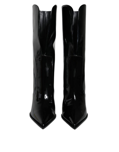 Dolce & Gabbana Zapatos Botas Negras de Charol a Media Pierna