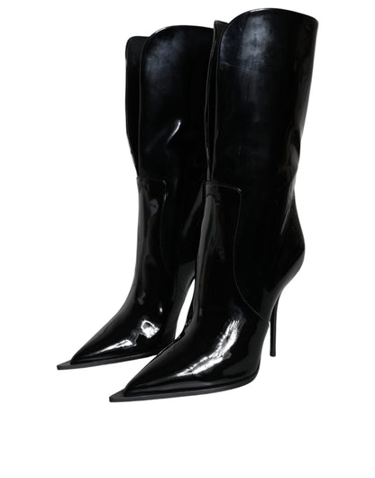 Dolce & Gabbana Zapatos Botas Negras de Charol a Media Pierna