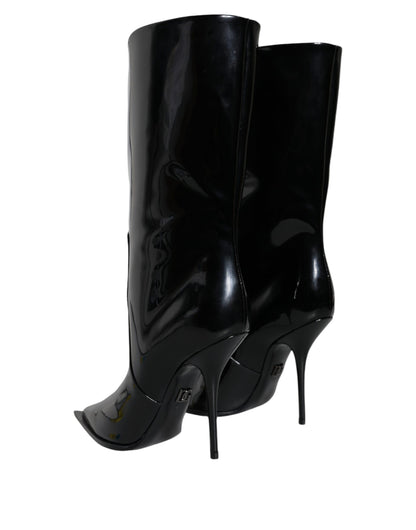Dolce & Gabbana Zapatos Botas Negras de Charol a Media Pierna