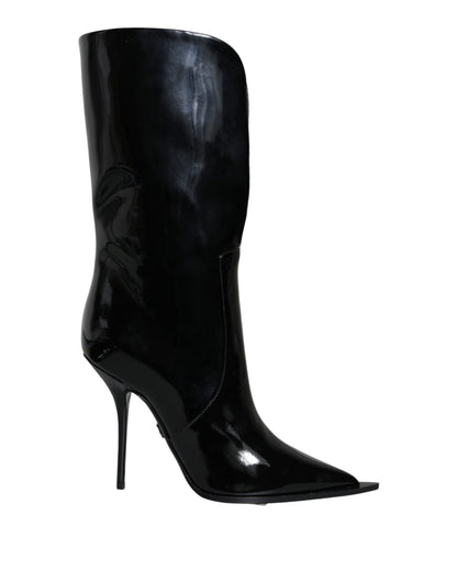Dolce & Gabbana Zapatos Botas Negras de Charol a Media Pierna